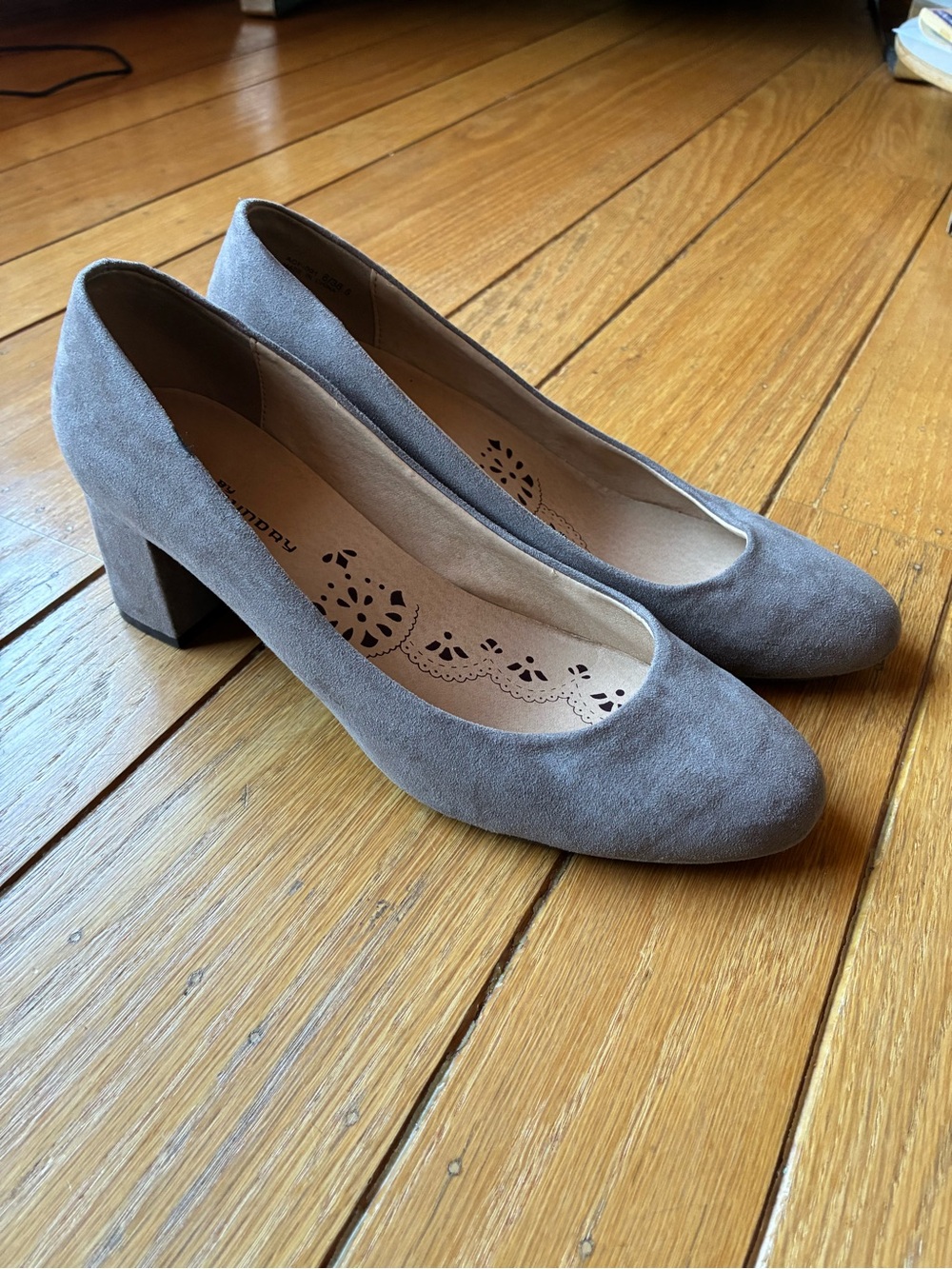 Chinese Laundry Gray Suede Block Heel Pumps